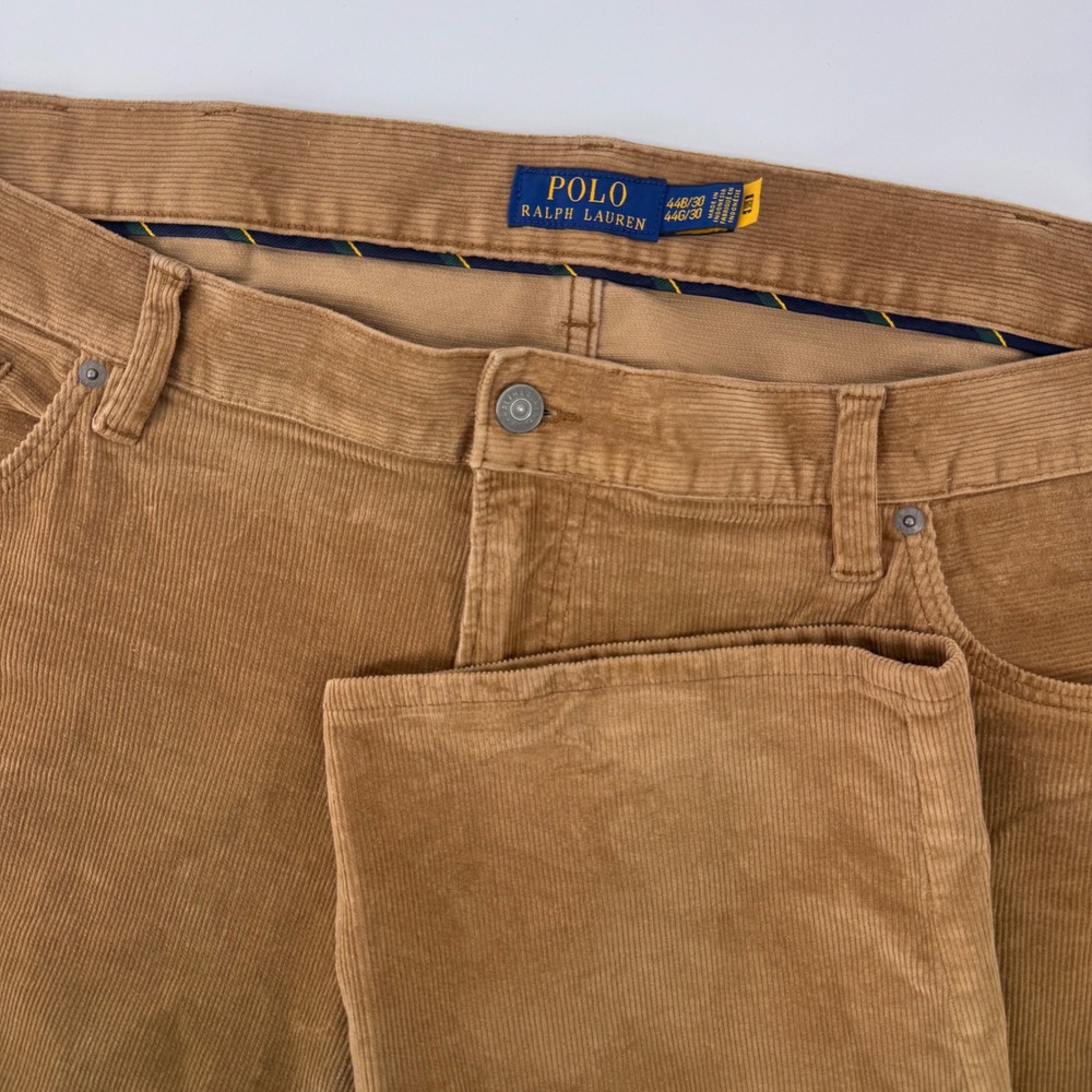 Polo Ralph Lauren Corduroy Pants Mens 44x30 Tan Brown Stretch Straight Leg